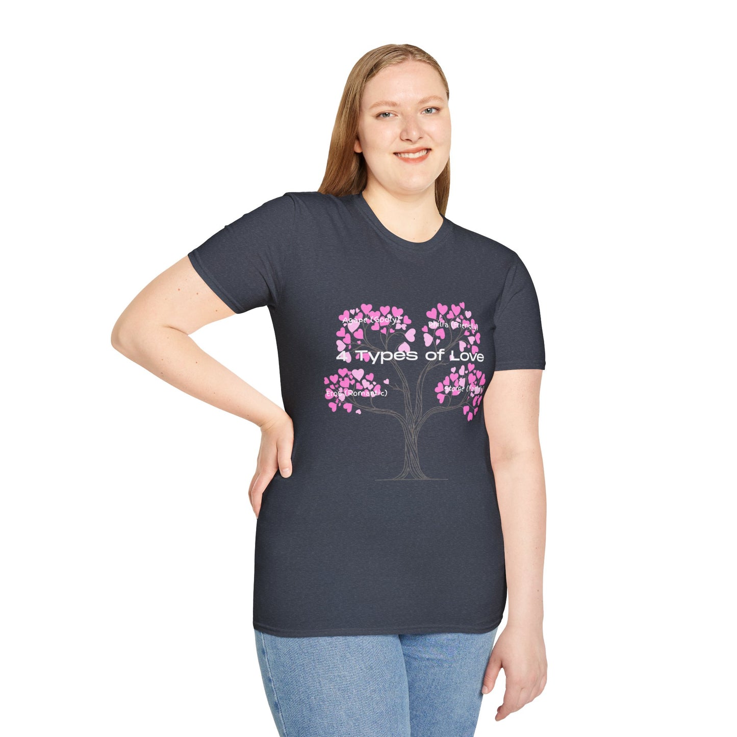 Aesthetic Greek Love Typography Shirt – Softstyle Pink Heart Graphic Tee