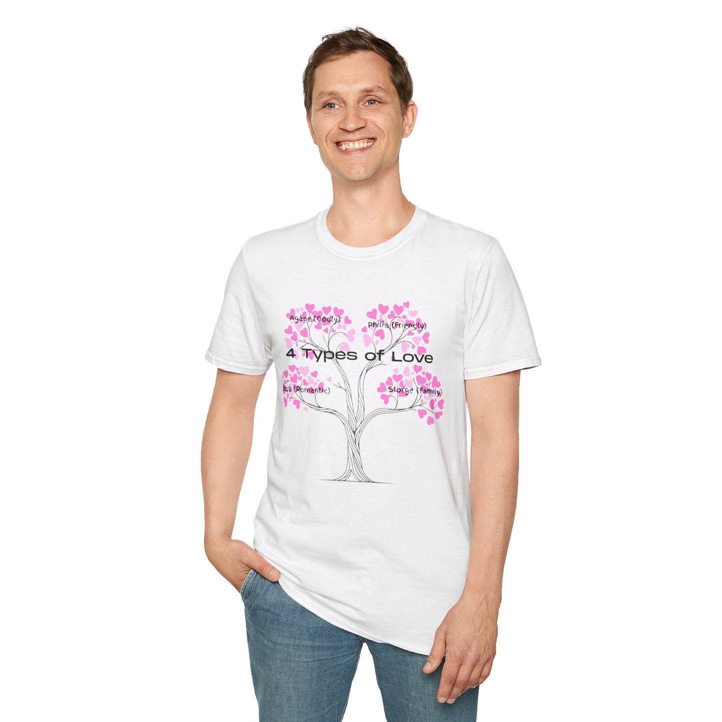 Aesthetic Greek Love Typography Shirt – Softstyle Pink Heart Graphic Tee