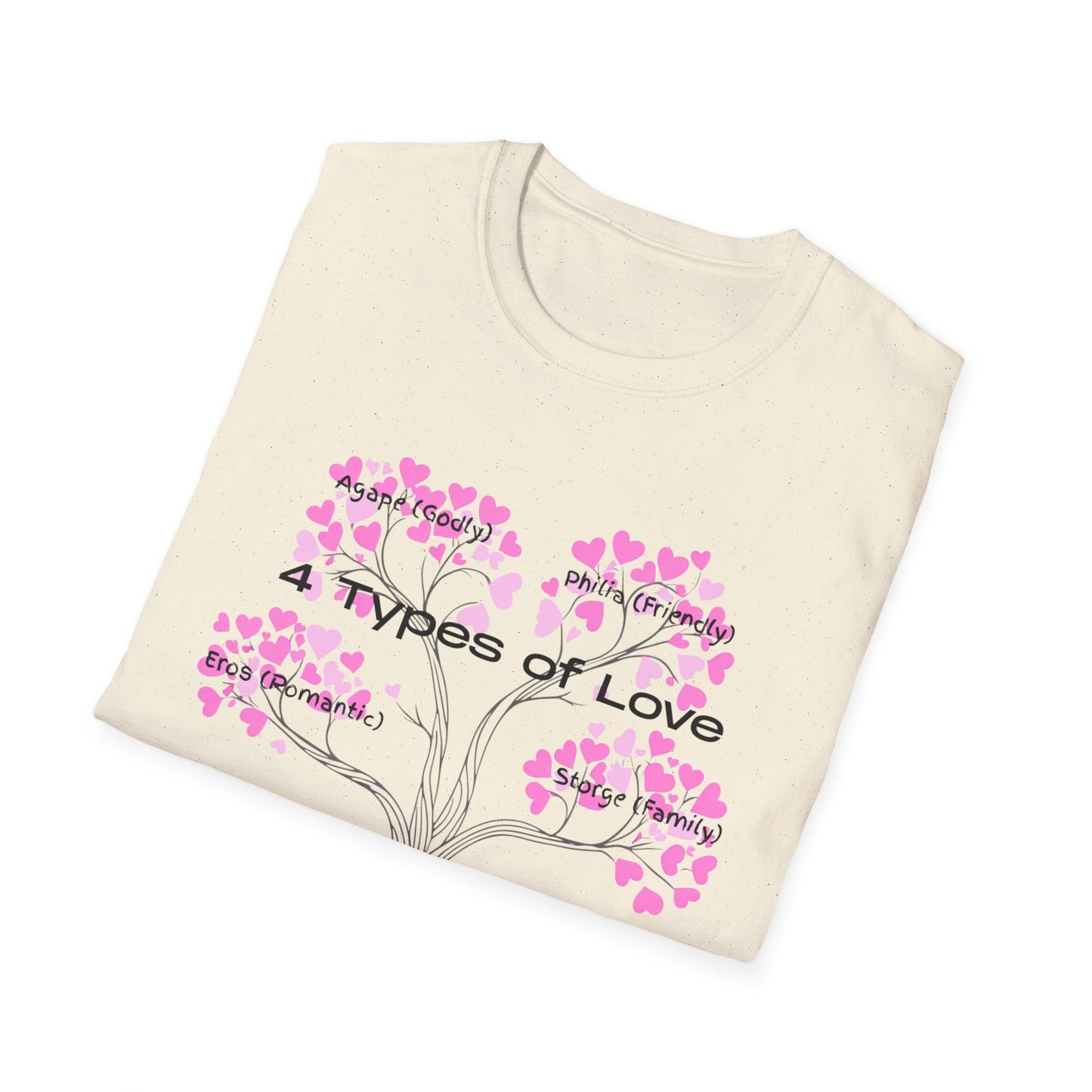 Aesthetic Greek Love Typography Shirt – Softstyle Pink Heart Graphic Tee