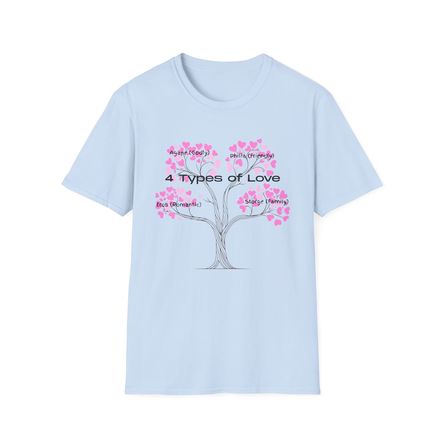 Aesthetic Greek Love Typography Shirt – Softstyle Pink Heart Graphic Tee