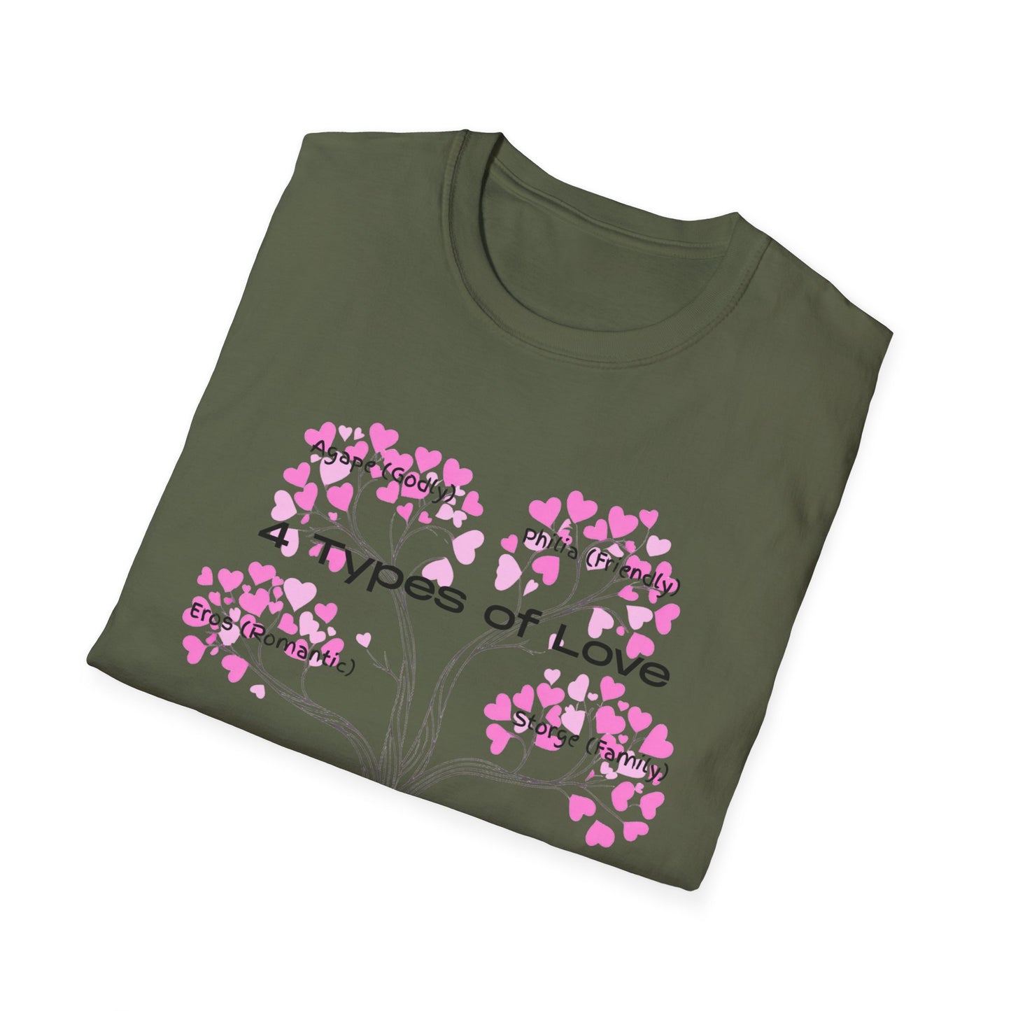 Aesthetic Greek Love Typography Shirt – Softstyle Pink Heart Graphic Tee