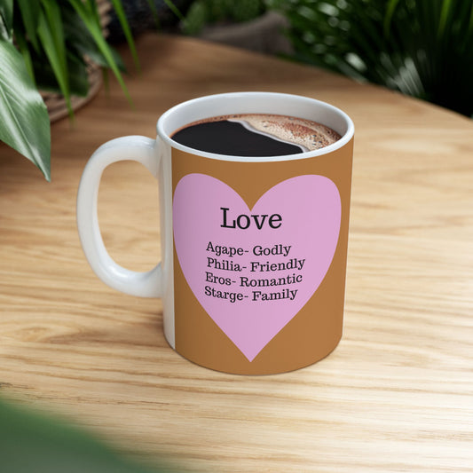 The "Language of Love" Ceramic Mug – A Sincere Start to Your Day (11oz, 15oz)(Light brown)