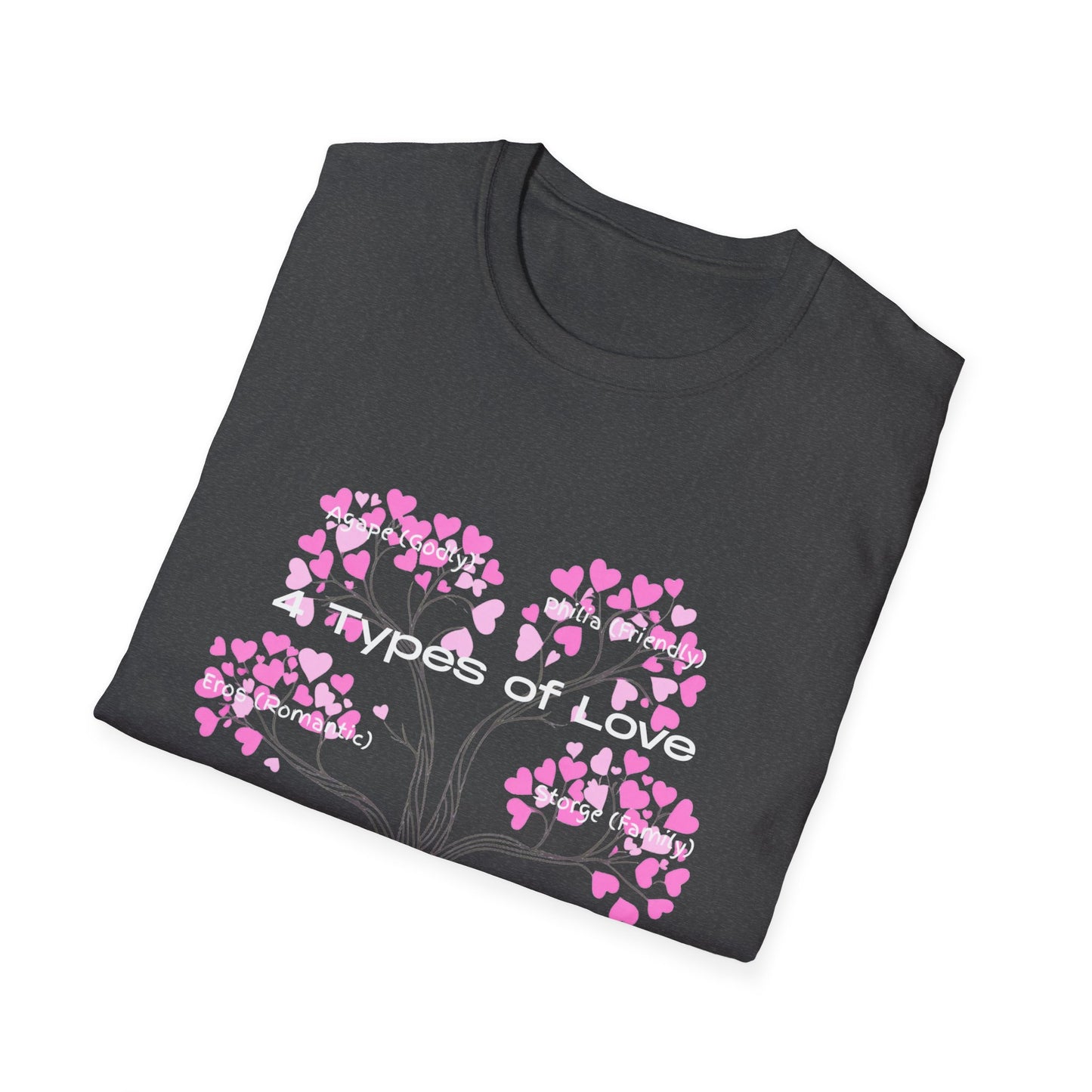 Aesthetic Greek Love Typography Shirt – Softstyle Pink Heart Graphic Tee