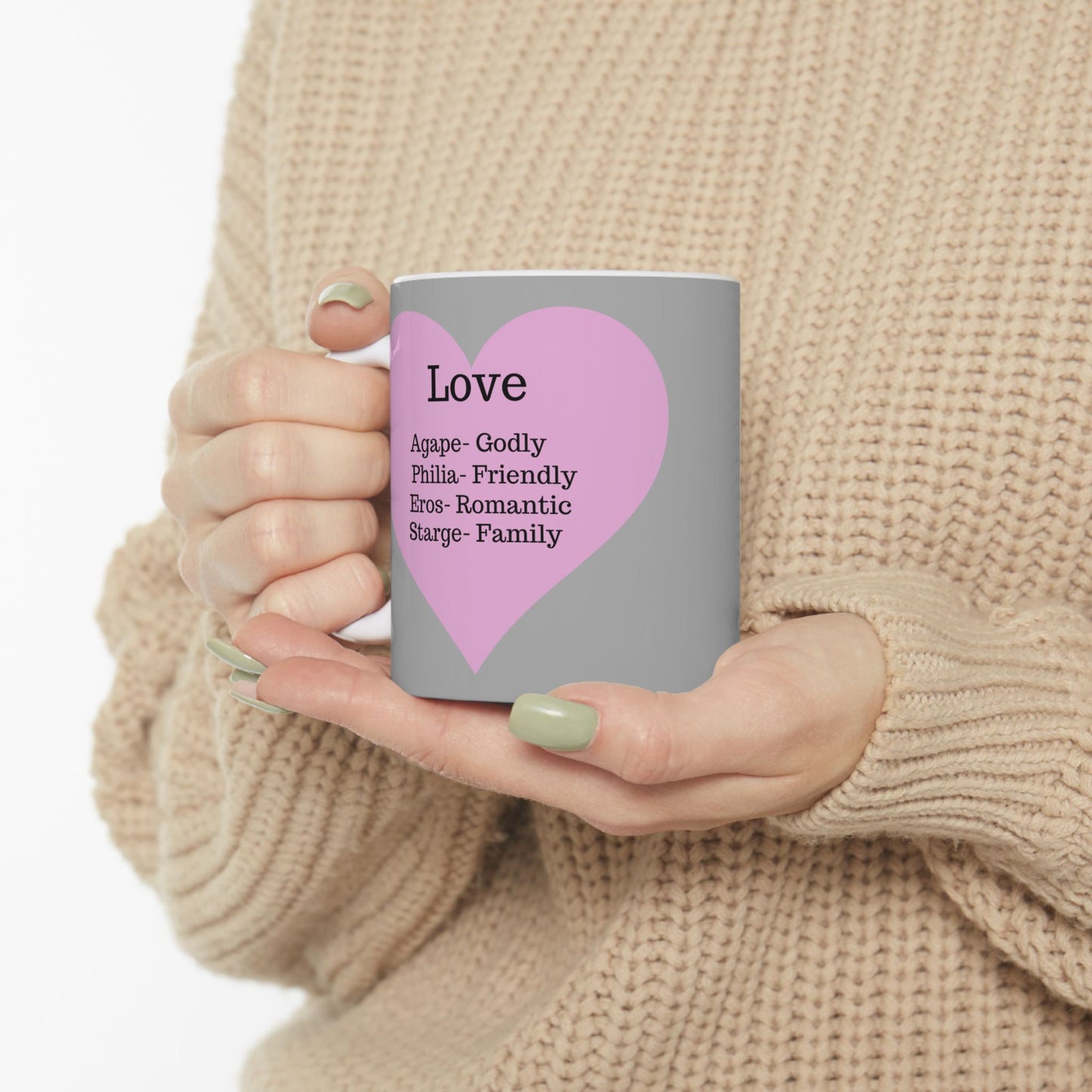 The "Language of Love" Ceramic Mug – A Sincere Start to Your Day (11oz, 15oz)(Light grey)