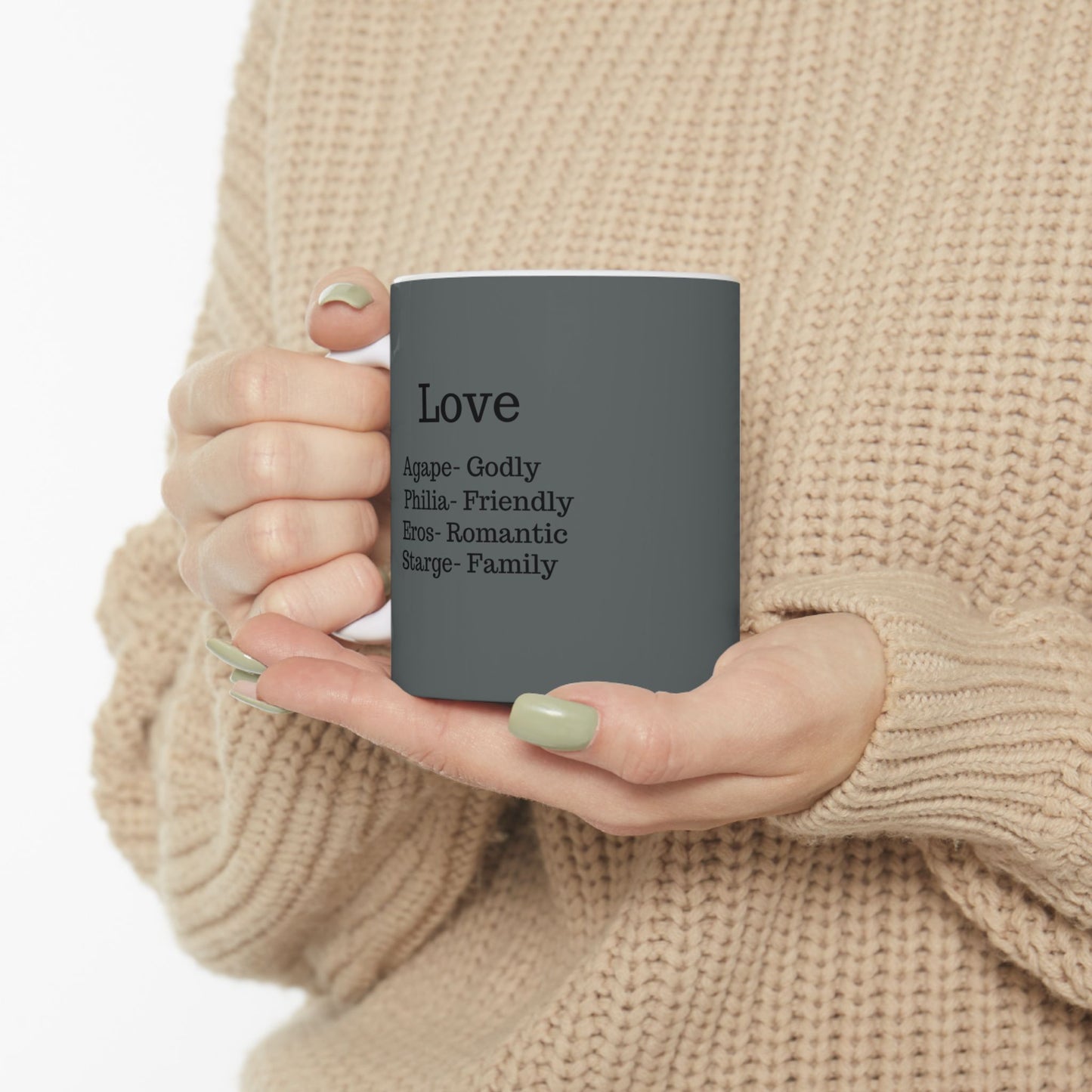 The "Ancient Wisdom" Love Definition Mug – A Sincere Start to Your Day (11oz, 15oz)(Dark grey)