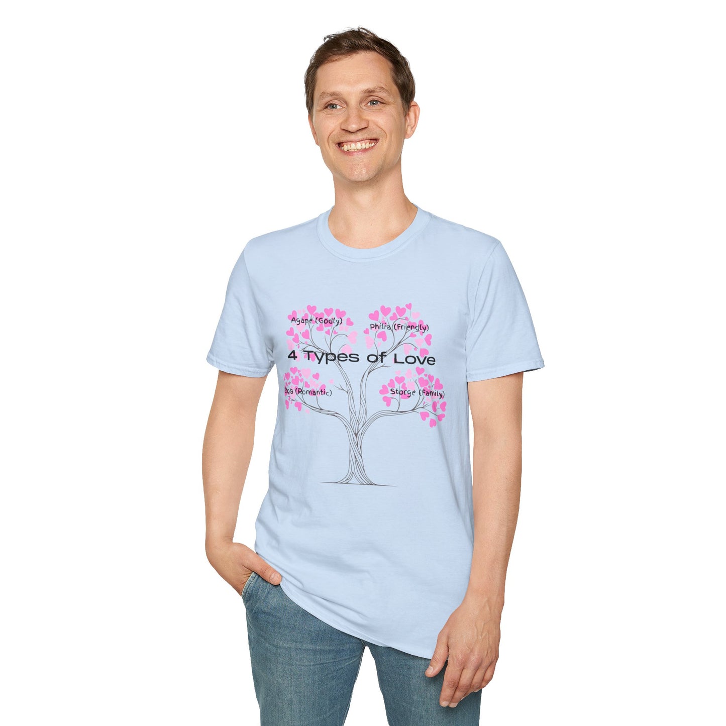 Aesthetic Greek Love Typography Shirt – Softstyle Pink Heart Graphic Tee