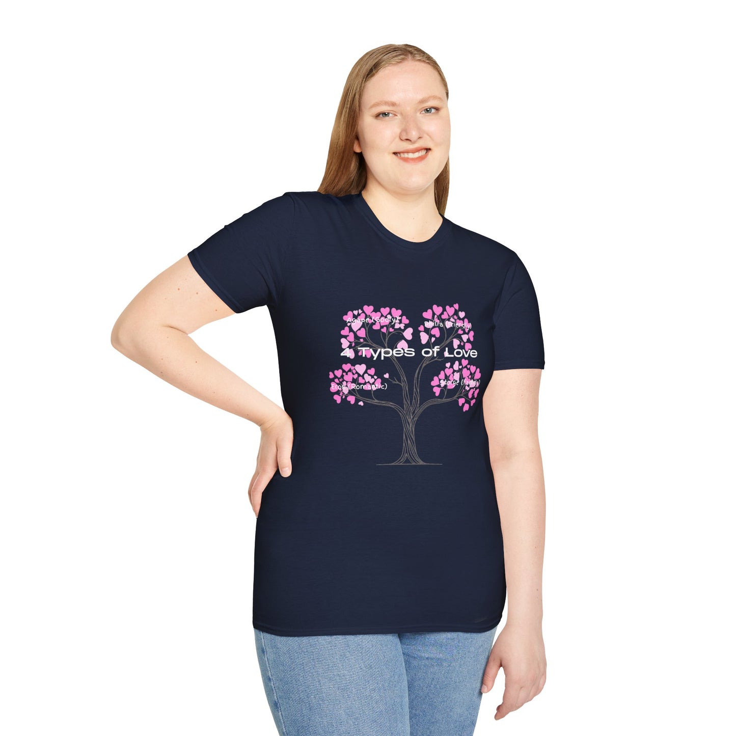 Aesthetic Greek Love Typography Shirt – Softstyle Pink Heart Graphic Tee