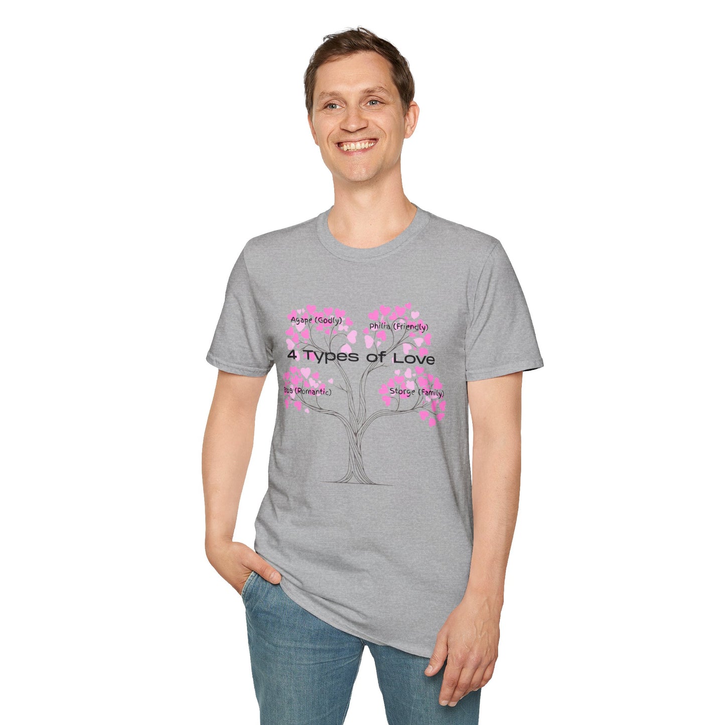 Aesthetic Greek Love Typography Shirt – Softstyle Pink Heart Graphic Tee