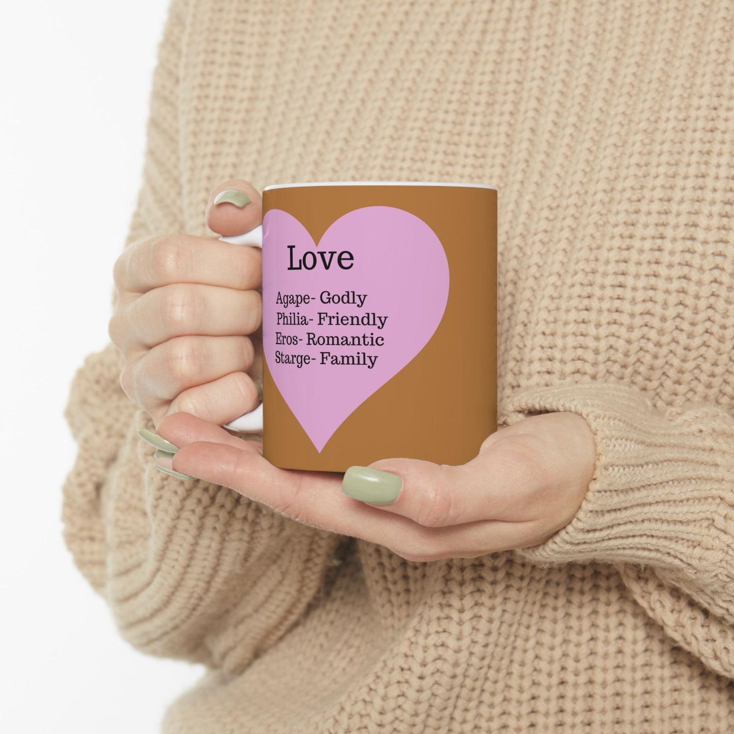 The "Language of Love" Ceramic Mug – A Sincere Start to Your Day (11oz, 15oz)(Light brown)