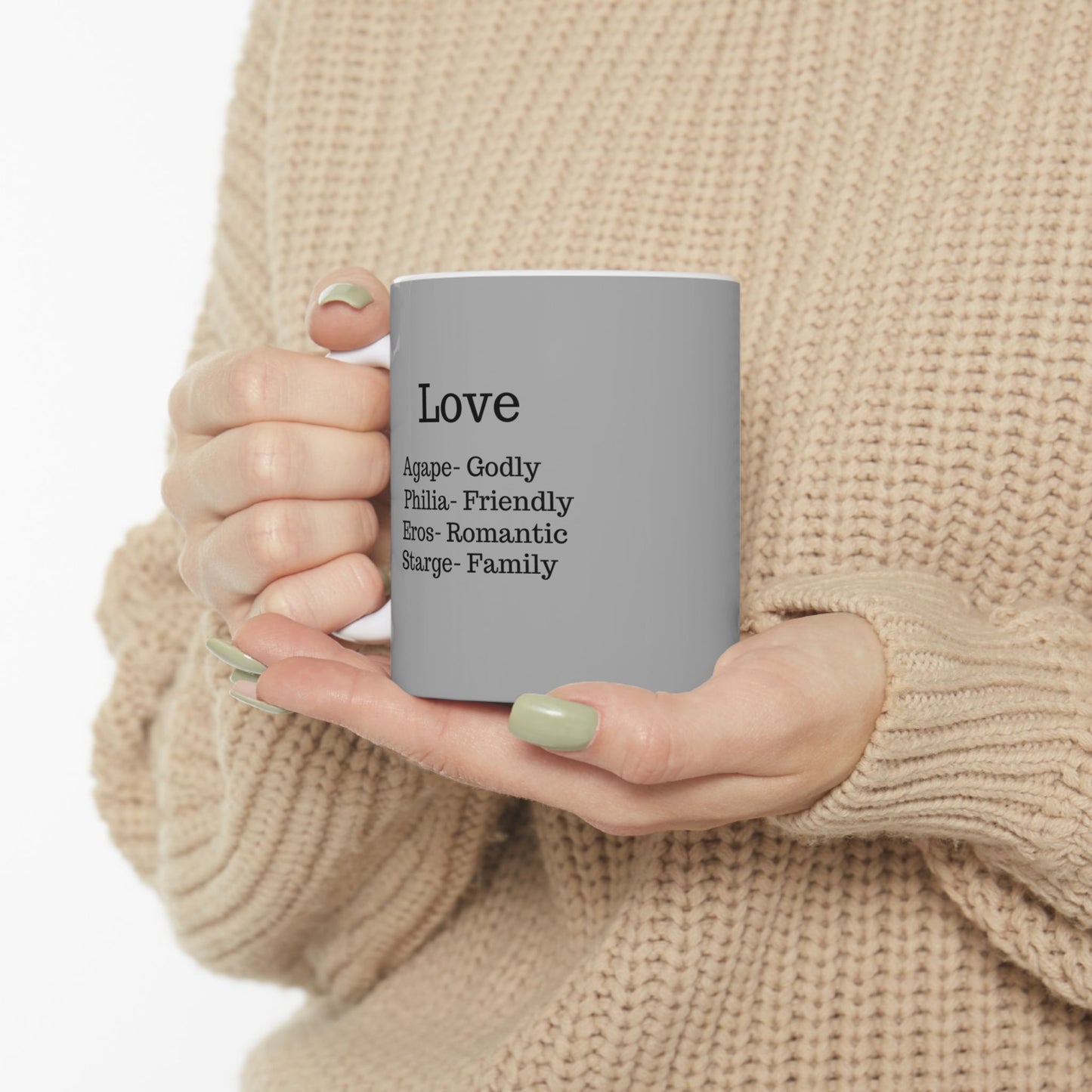 The "Ancient Wisdom" Love Definition Mug – A Sincere Start to Your Day (11oz, 15oz)(Light grey)