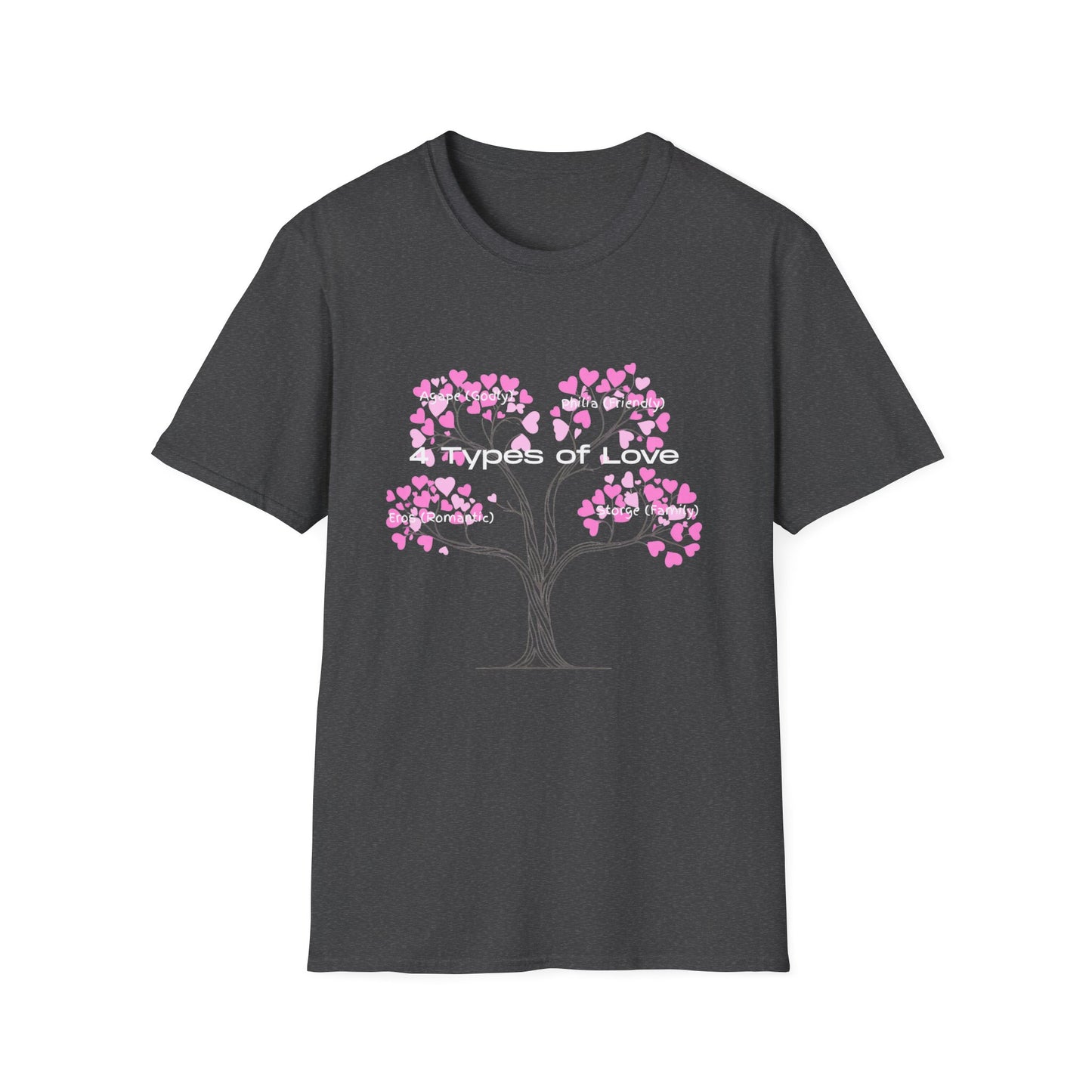 Aesthetic Greek Love Typography Shirt – Softstyle Pink Heart Graphic Tee