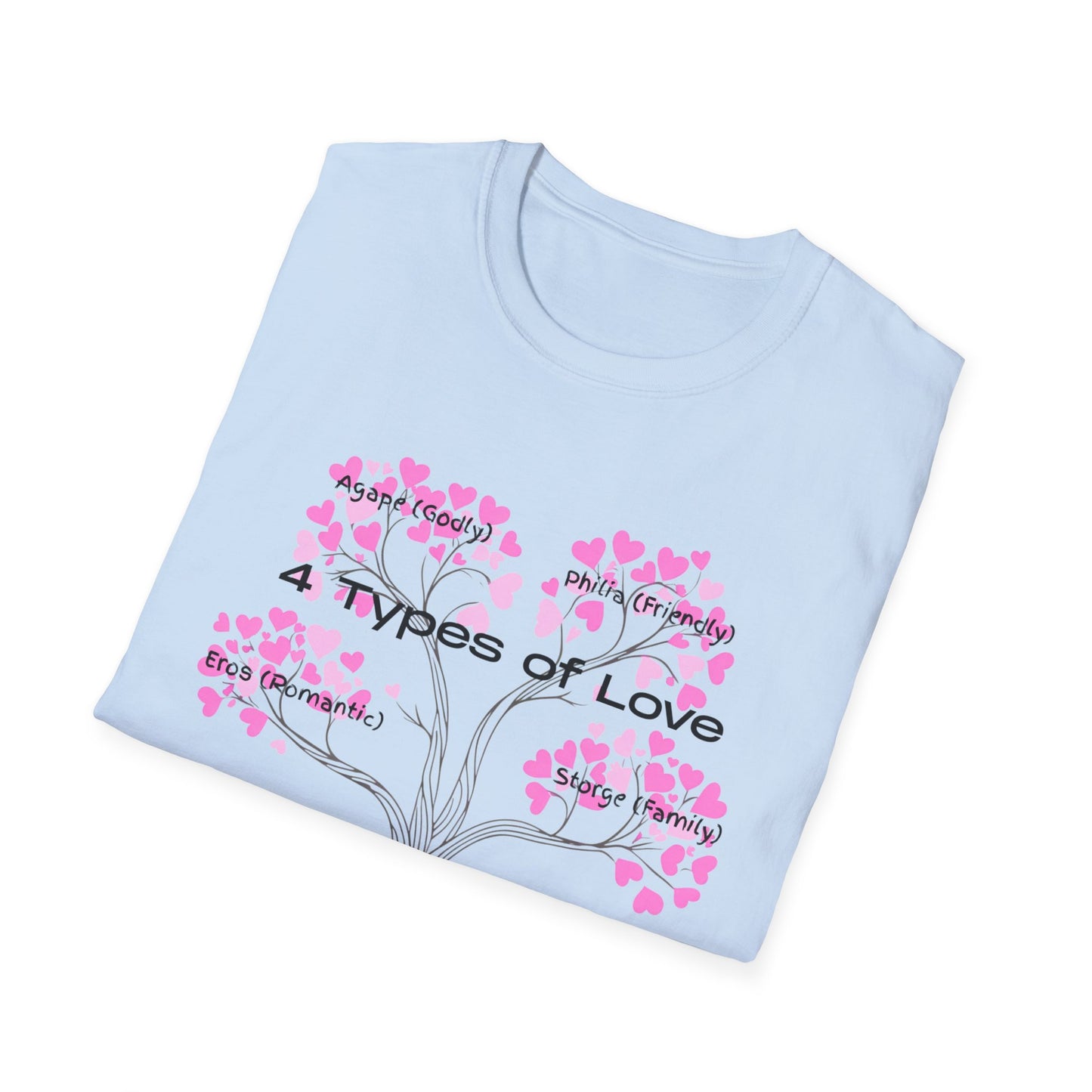 Aesthetic Greek Love Typography Shirt – Softstyle Pink Heart Graphic Tee