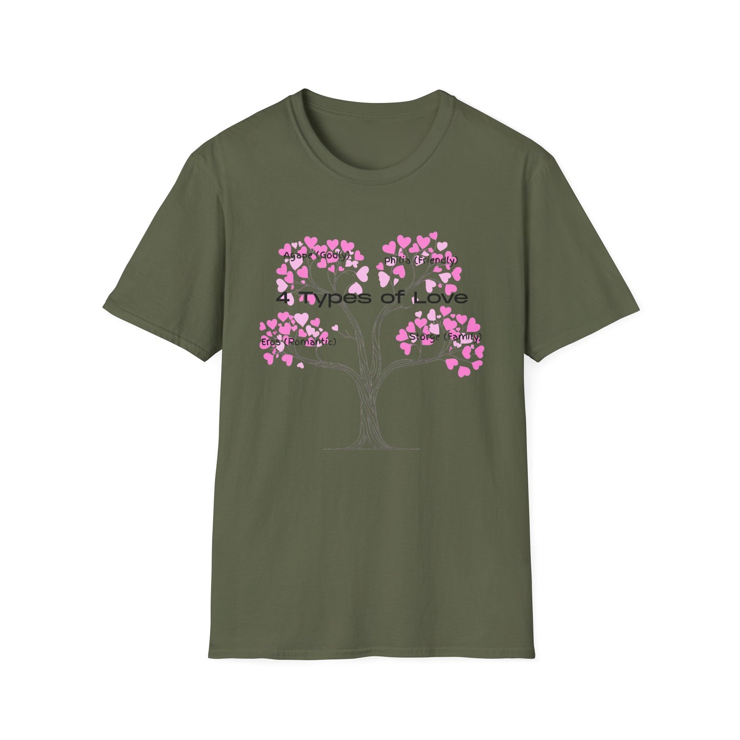 Aesthetic Greek Love Typography Shirt – Softstyle Pink Heart Graphic Tee