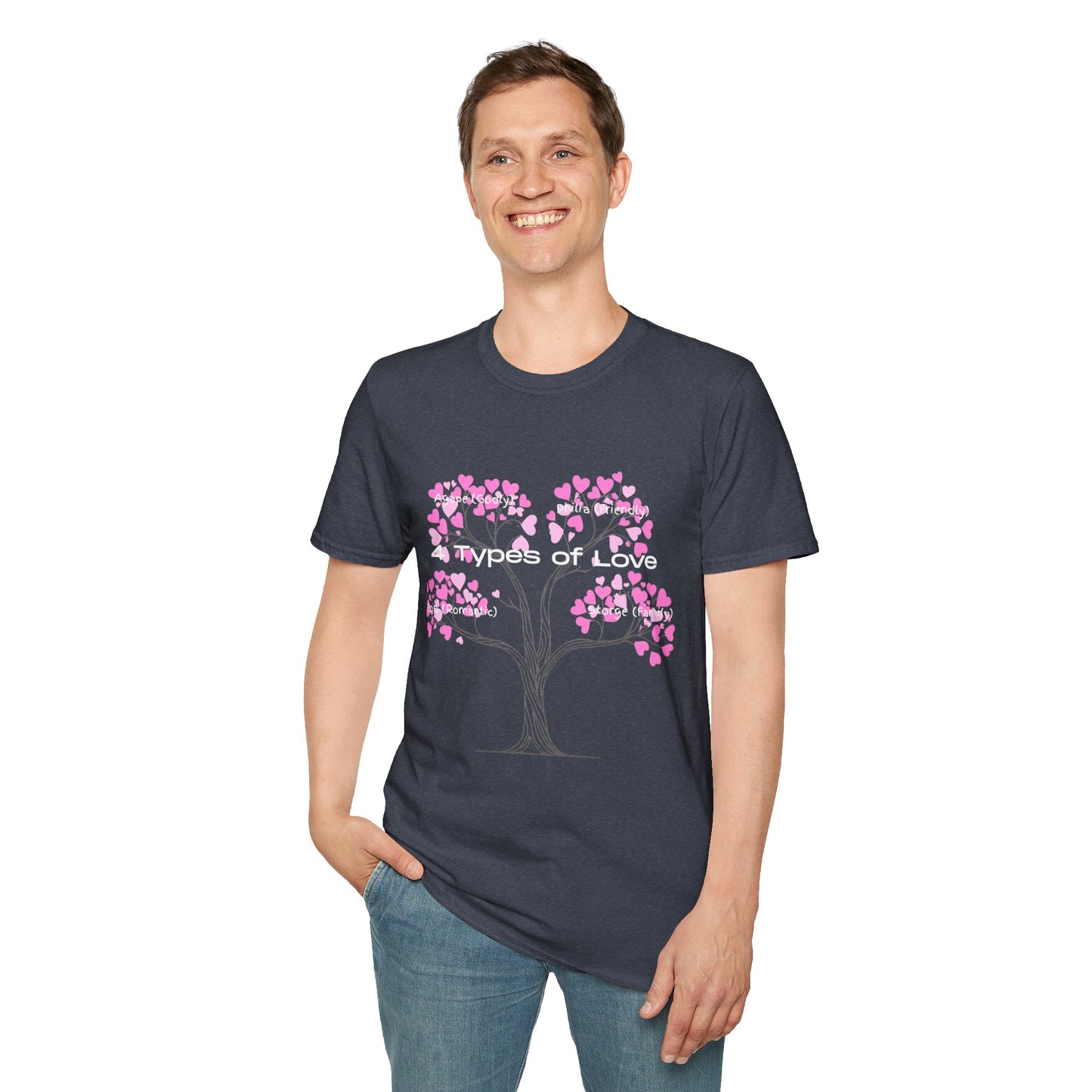 Aesthetic Greek Love Typography Shirt – Softstyle Pink Heart Graphic Tee