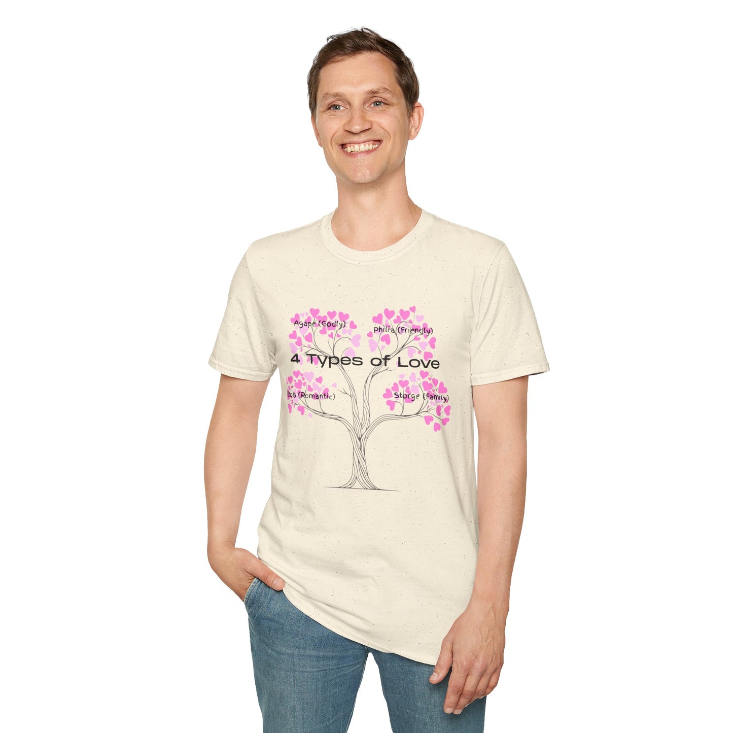Aesthetic Greek Love Typography Shirt – Softstyle Pink Heart Graphic Tee