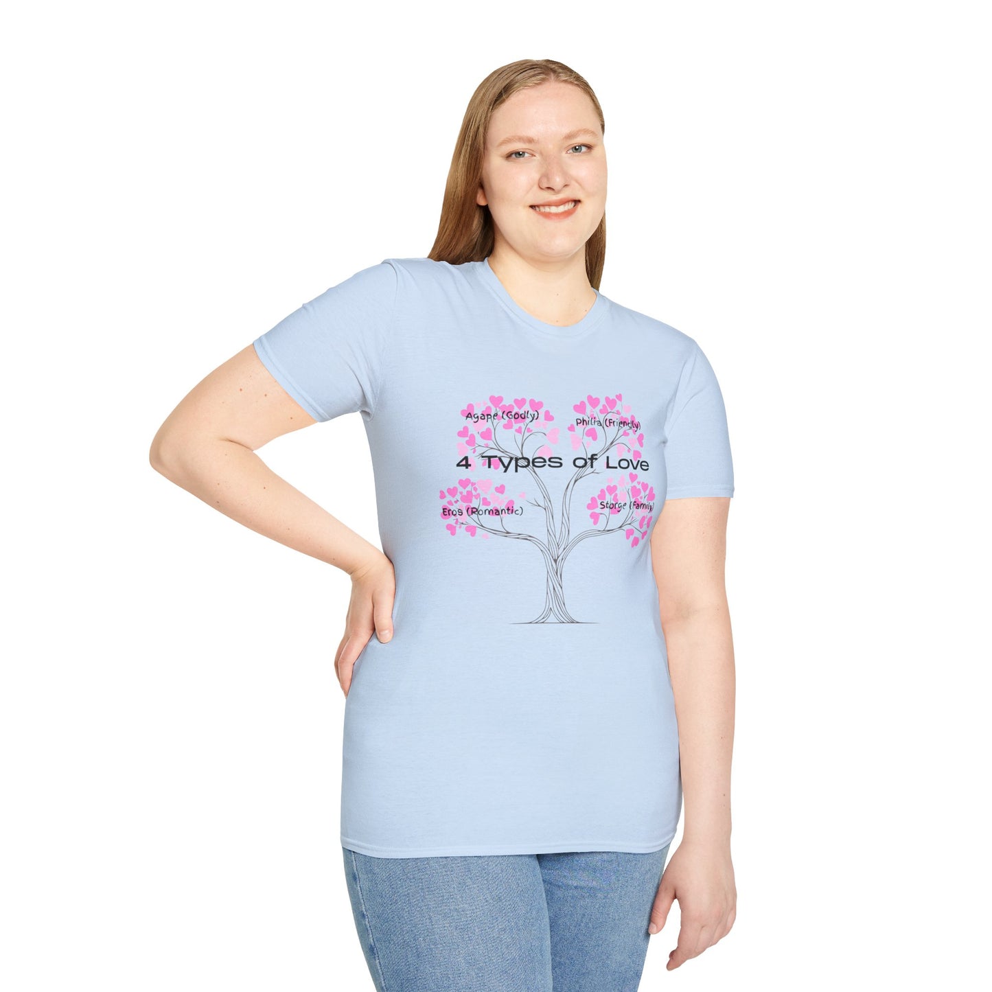 Aesthetic Greek Love Typography Shirt – Softstyle Pink Heart Graphic Tee