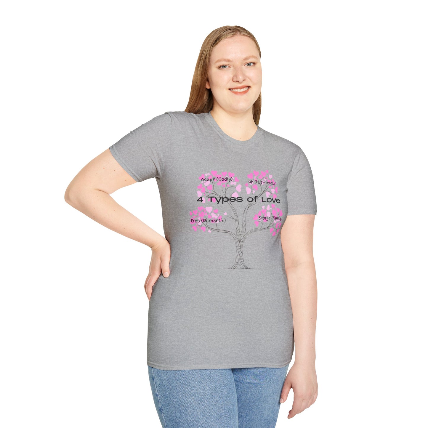 Aesthetic Greek Love Typography Shirt – Softstyle Pink Heart Graphic Tee