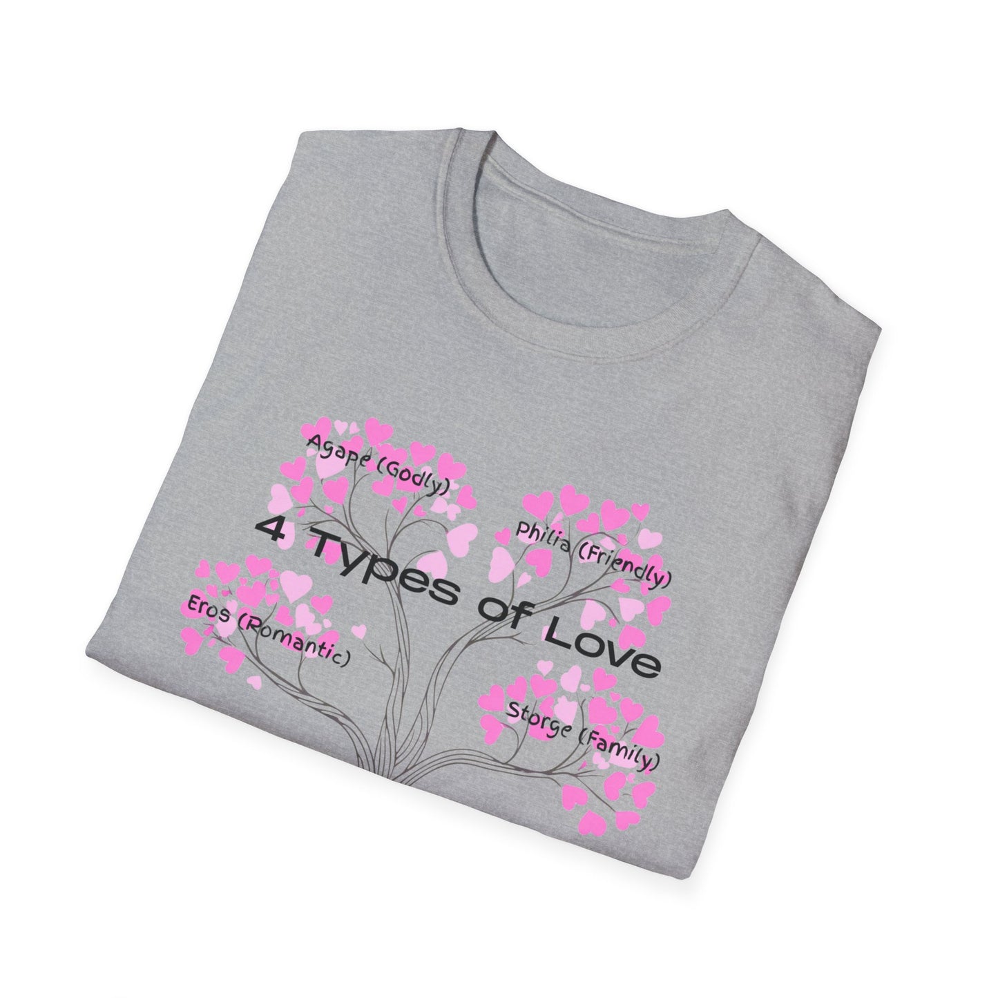 Aesthetic Greek Love Typography Shirt – Softstyle Pink Heart Graphic Tee