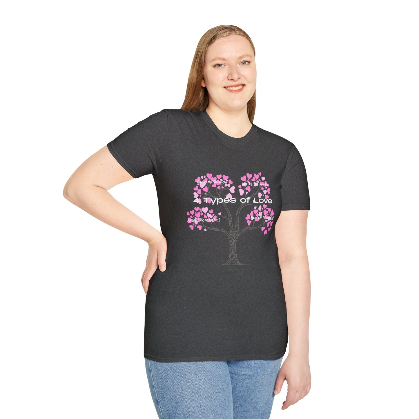 Aesthetic Greek Love Typography Shirt – Softstyle Pink Heart Graphic Tee